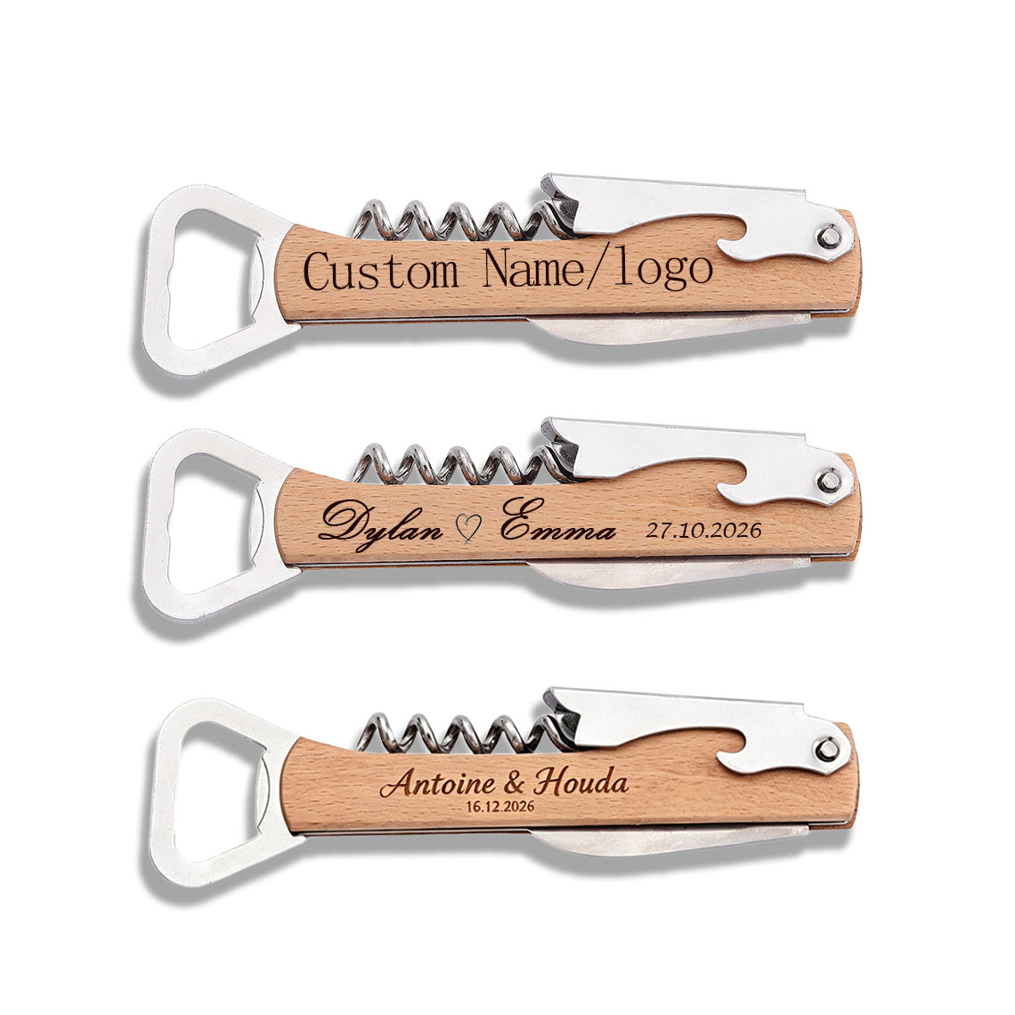 Wine Beer Name - 20 Stück Personalisierte Gravierte Holz-Flaschenöffner, Individuelle
