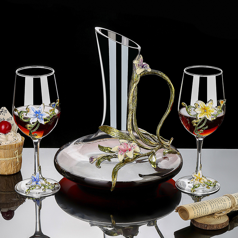 Wine Glass Set Crystal - Emaille-Kristall-Vintage-Becher-Set, luxuriöse Champagner-Weingläser für romantisches Abendessen