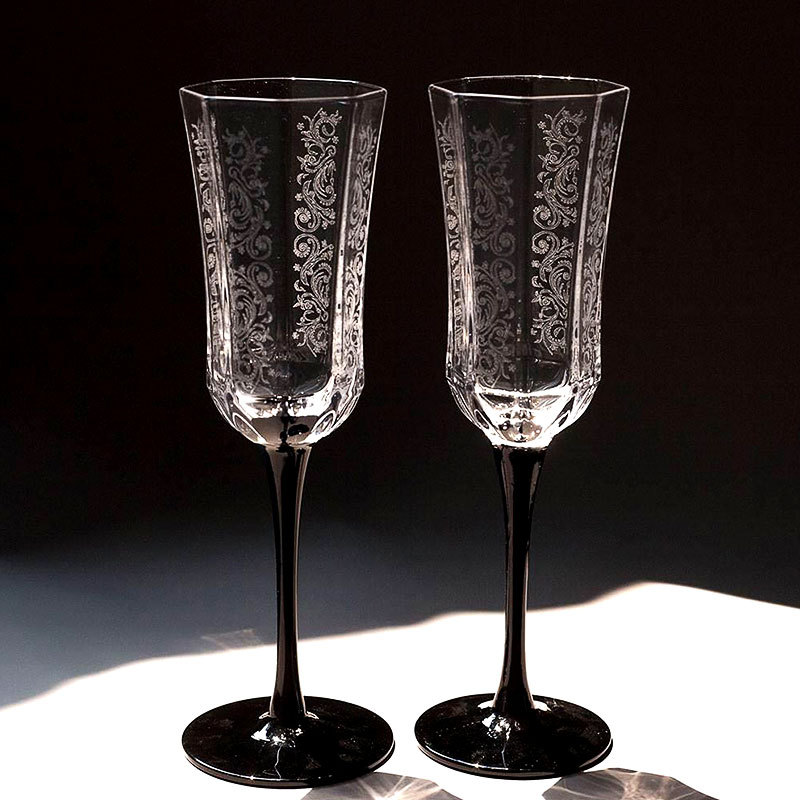 Wine Glass Set Crystal - Französischer Vintage Champagner glas schwarzer Schwan